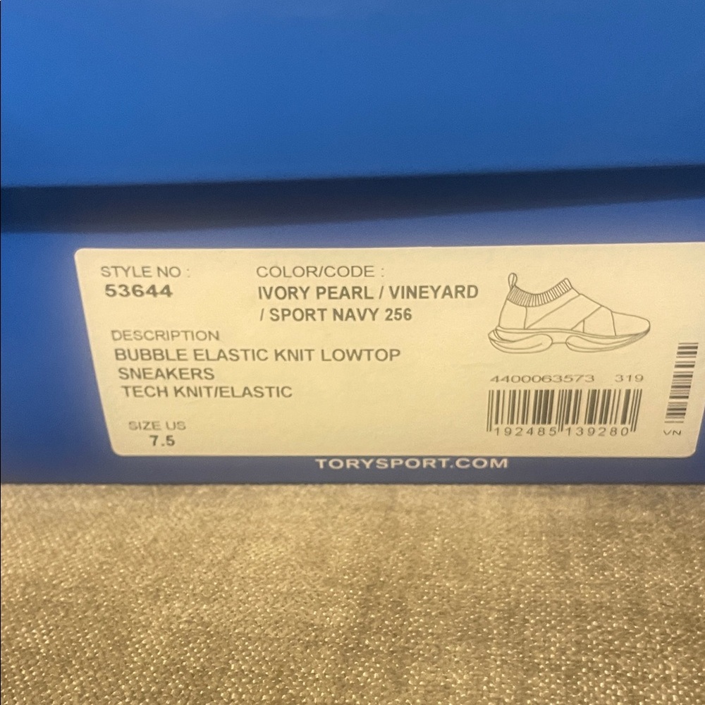 Tory Sport Ivory Pearl,Vineyard and Sport Navy Knit Lowtop Sneakers
